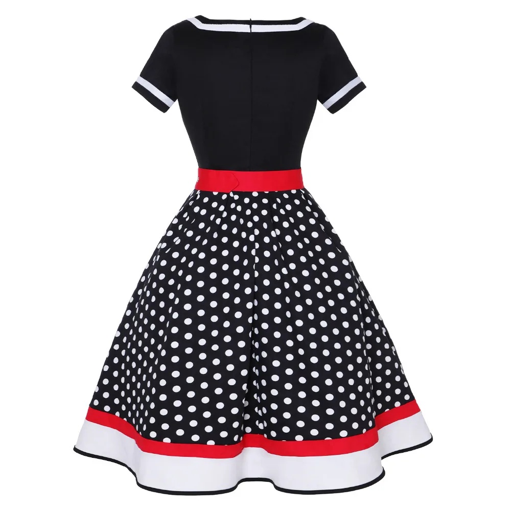 Vintage Inspired Polka Dot Swing Dress 50s Womens Retro Rockabilly Party Dress